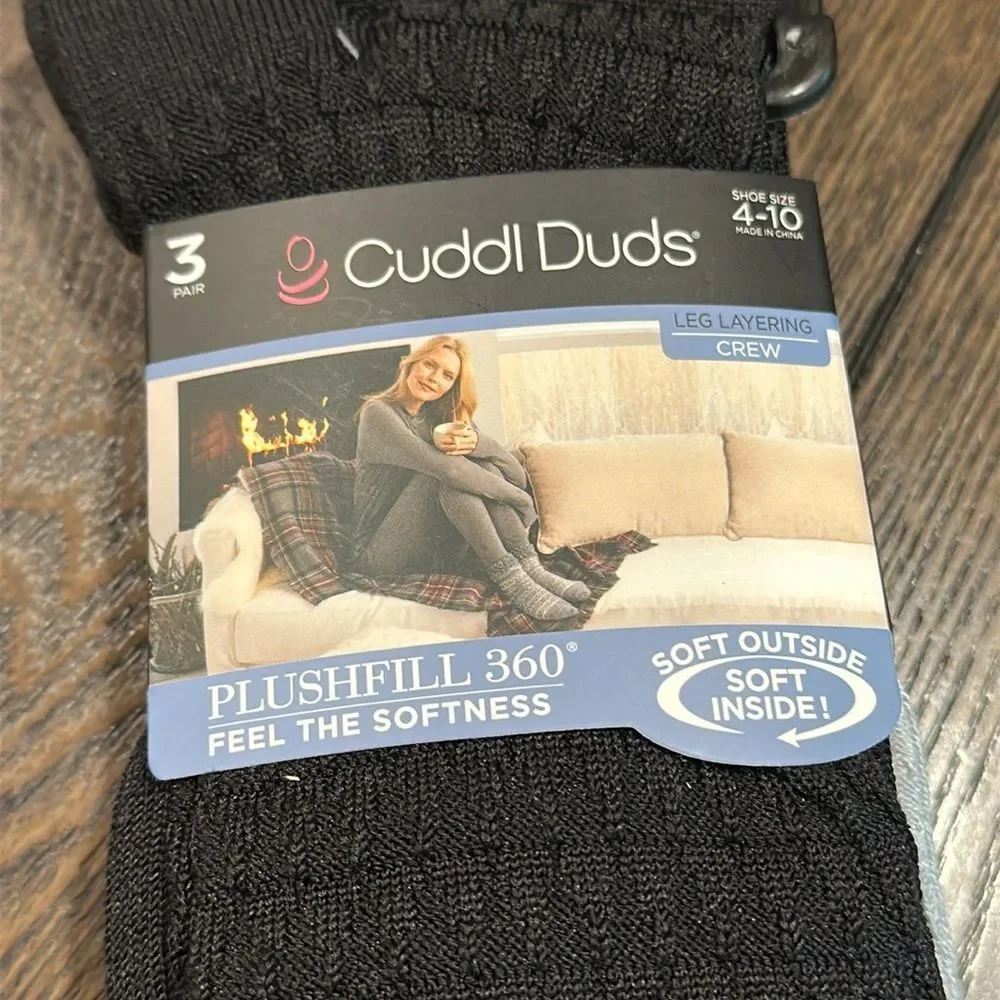 Cuddl Duds Plushfill 3-Pack Midweight Falling Rain Texture Crew Socks NEW